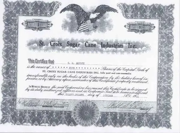 Certificate of Capital Stock Cruzan Rum page 2
